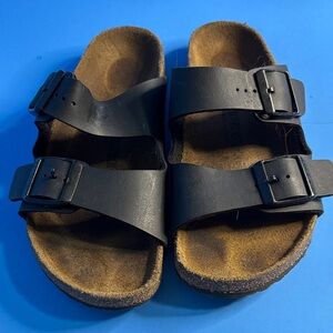 Birkenstock Black and Tan Sandals Sz 34/ 3 US Sole Has Some Wear.